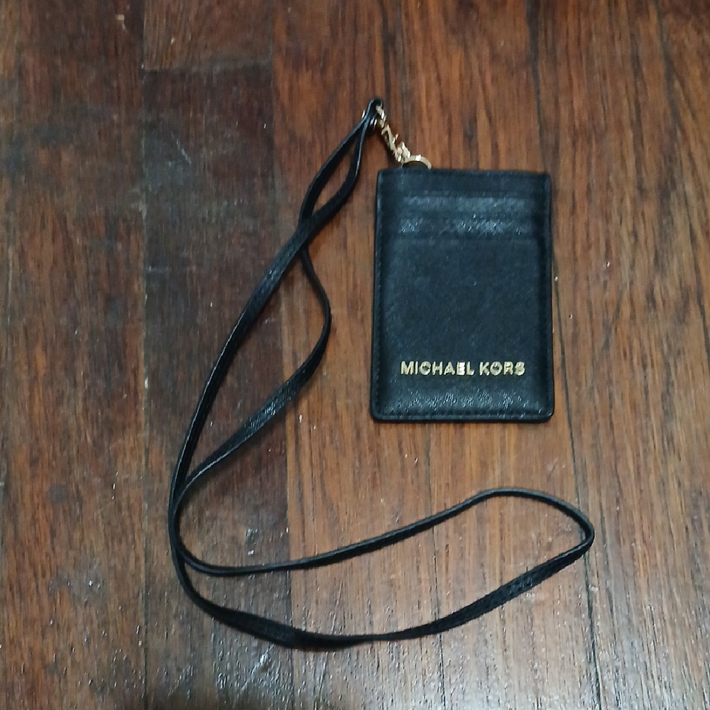 Michael Kors Black and Gold Card Holder Lanyard